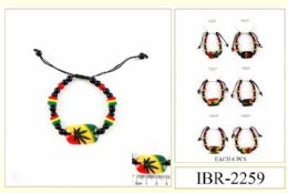 12 Bulk Rasta Color Marijuana Centerpiece Bracelets - Assorted