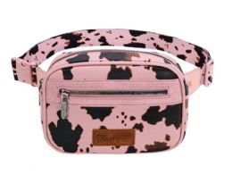 12 Bulk Wrangler Cow Print Belt Bag - Pink