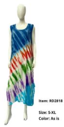 12 Bulk Colorful Rayon Tie Dye Dresses With Front Pockets