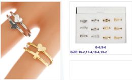 12 Bulk Heart Cross Design Goden Silver Double Ring