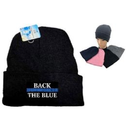 12 Bulk "back The Blue" Winter Beanies - Assorted