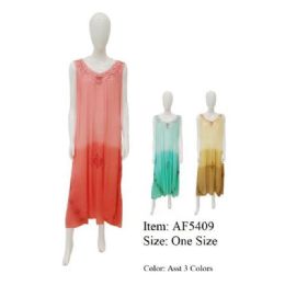 12 Bulk Rayon Crepe Tie Dye V-Neck Long Dresses - Assorted