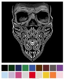12 Bulk Black & White Bandana Skull Heat Transfers - 10.5'' X 14.5''