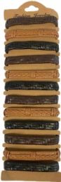 12 Bulk Braided Faux Leather Bracelets - Assorted