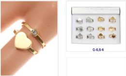12 Bulk Diamond Heart Golden And Silver Double Ring