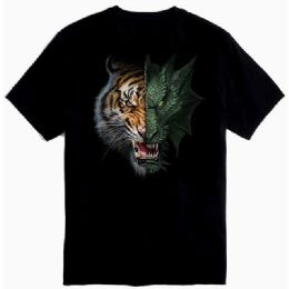 12 Bulk Half Dragon Tiger Black Color Tshirt Plus Size