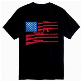 12 Bulk Usa Gun Flag T-Shirts - Black Xxl