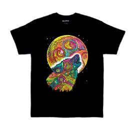 12 Bulk Black T Shirt  Howling Wolf