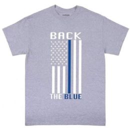 12 Bulk Sports Grey Color T-Shirt Back The Blue Line Police
