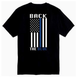 12 Bulk Vertical Thin Blue Line Flag "back The Blue" T-Shirts - Black Xxl