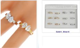 12 Bulk Double Diamond Golden Silver Ring