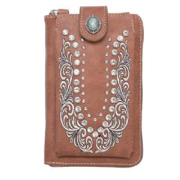 12 Bulk American Bling Embossed Crossbody Wallet Purse - Brown