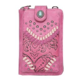 12 Bulk Montana West American Bling Embossed Crossbody Wallet Purse - Pink