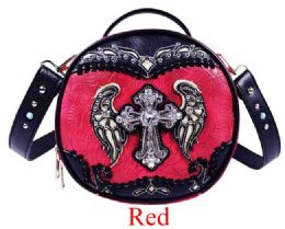 12 Bulk Round Crossbody Bag Rhinestone Studded Angle Wing Design