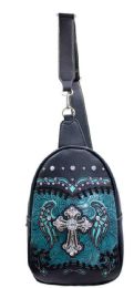 12 Bulk Western Crossbody Backpack With Wing Cross Design - Blue