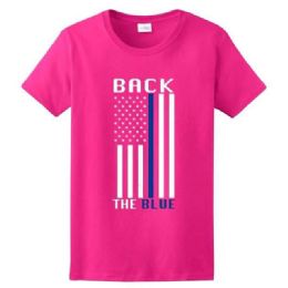 12 Bulk Pink Color T-Shirt Back The Blue Line Police