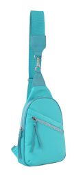 12 Bulk Nylon Crossbody Sling Purse With Front Zipper Pocket - Dusty Blue