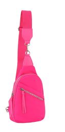 12 Bulk Nylon Crossbody Sling Purse With Front Zipper Pocket - Fuchsia