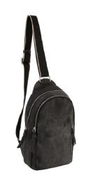 12 Bulk DuaL-Compartment Denim Crossbody Sling Purse - Black