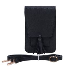12 Bulk Magnetic Flap Crossbody Phone Storage With Card Holder - Black