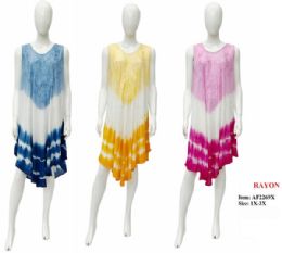 12 Bulk Rayon Tie Dye Embroidered Plus Size Umbrella Dresses - Assorted