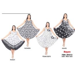 12 Bulk Black & White Collection Rayon Dresses - Assorted