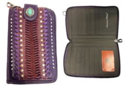 12 Bulk Montana West American Bling Zippered Crossbody Wallet - Purple