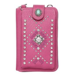 12 Bulk Montana West American Bling Southwestern Collection Crossbody Wallet Purse - Pink
