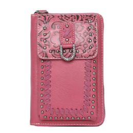 12 Bulk American Bling Crossbody Wallet Purse - Pink
