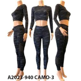 12 Bulk Blue Camo Crop Top & Legging Sets