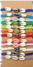 12 Bulk Colorful Cowry Shell Bracelets - Assorted