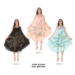 12 Bulk Rayon Multicolor Leaf & Flower Dresses - Assorted