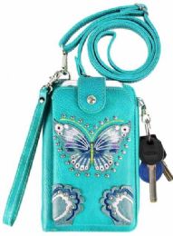 12 Bulk Blue Butterfly Phone Wallet - Turquoise