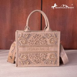 12 Bulk Montana West Embossed Floral Tote/crossbody - Khaki