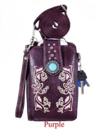 12 Bulk Wholesale Flower Design Studded Rhinestone Phone Wallet Purple