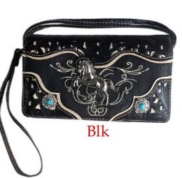 12 Bulk Western Style Horse Design Wallet Purse Black