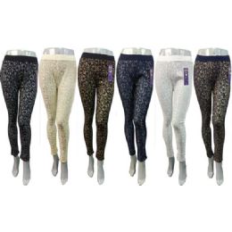12 Bulk Lace Floral Print Leggings - Assorted