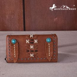 12 Bulk Montana West Feather Collection Wallet - Brown