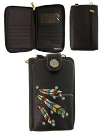 12 Bulk Three Feathers Phone Wallet - Black