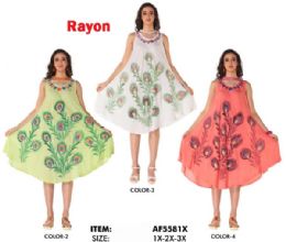 12 Bulk Rayon Peacock Feather Plus Size Dresses - Assorted