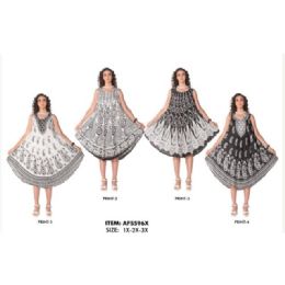 12 Bulk Black & White Dot Challis Plus Size Umbrella Dresses - Assorted