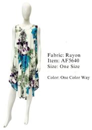 12 Bulk Rayon Multicolor Flower Print Round Neck Dresses