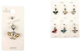 72 Bulk 12 Pcs Rhinestone Butterfly Body Piercing Jewelry - Assorted