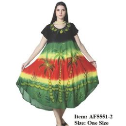 12 Bulk Rayon Tropical Rasta Tie Dye Brush Paint Dresses