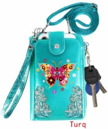 12 Bulk Colorful Butterfly Phone Wallet - Turquoise