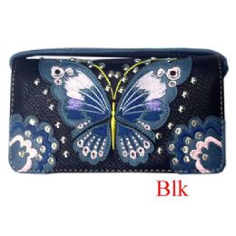 12 Bulk Western Butterfly Wallet With Studs - Black