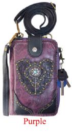 12 Bulk Floral Cutout Western Concho Phone Wallet - Purple