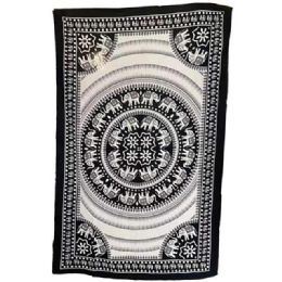 5 Bulk Black & White Elephant Mandala Tapestries