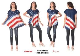 12 Bulk Rayon Usa Star & Stripes Tie Dye Tops