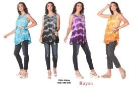 12 Bulk Tie Dye Stripe Style Rayon Tops - Assorted